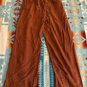 Old Navy Rust Linen Wide-Leg Drawstring Pants Tall Medium